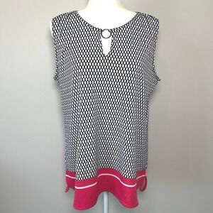 NWT Jones New York Signature Tank Top Sleeveless Keyhole Black White Pink‎ Large